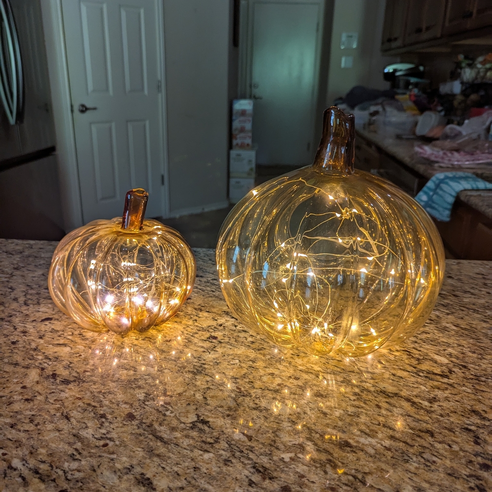VTG Smith & Hawken Hand Blown Hollow Amber Art Glass Pumpkin Stem Chimney 10.5" - Picture 11 of 11